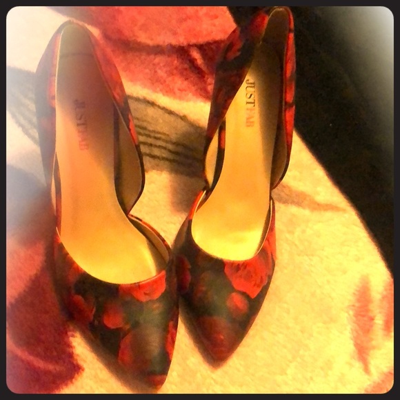 JustFab Shoes - Red and black rose six inch heels